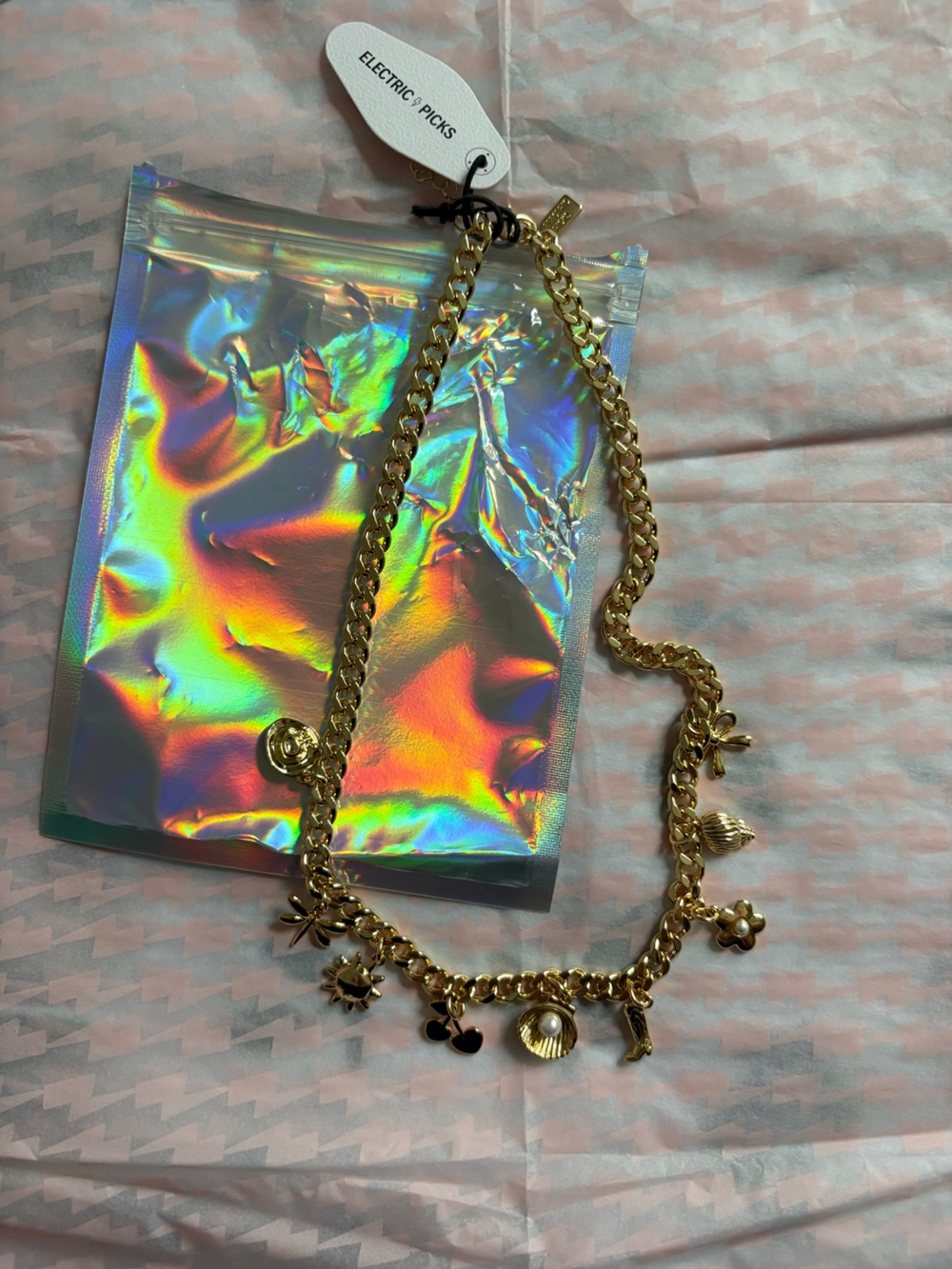 Gold Charm necklace - electric picks